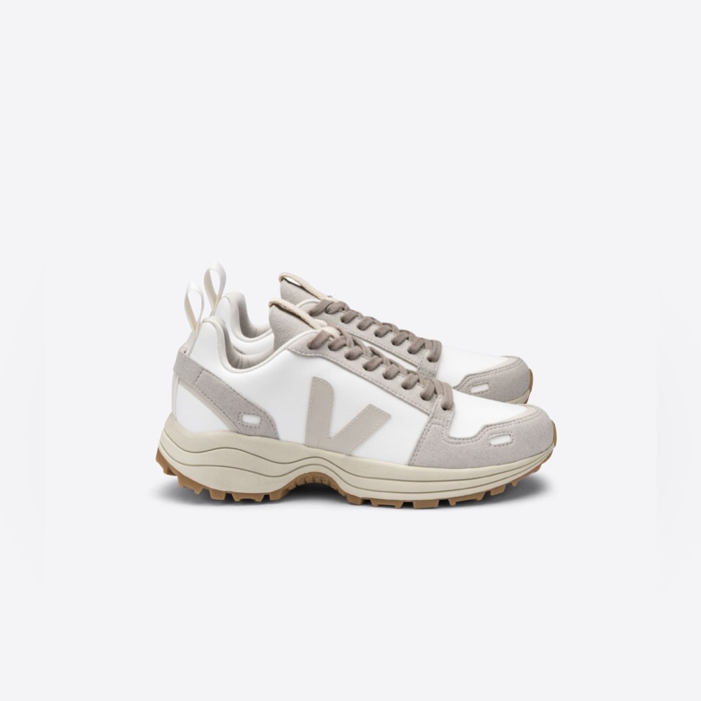 Veja V-10 Sneakers in White and Light Gray with Tan Sole